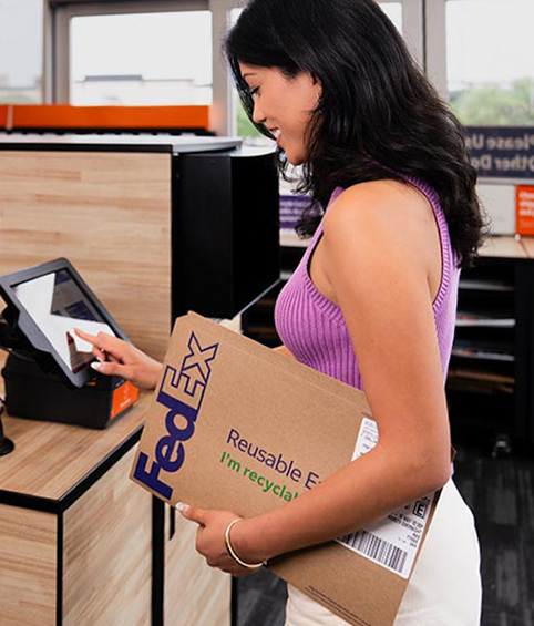 Customer dropping off documents at any FedEx location using a pre-paid QR code